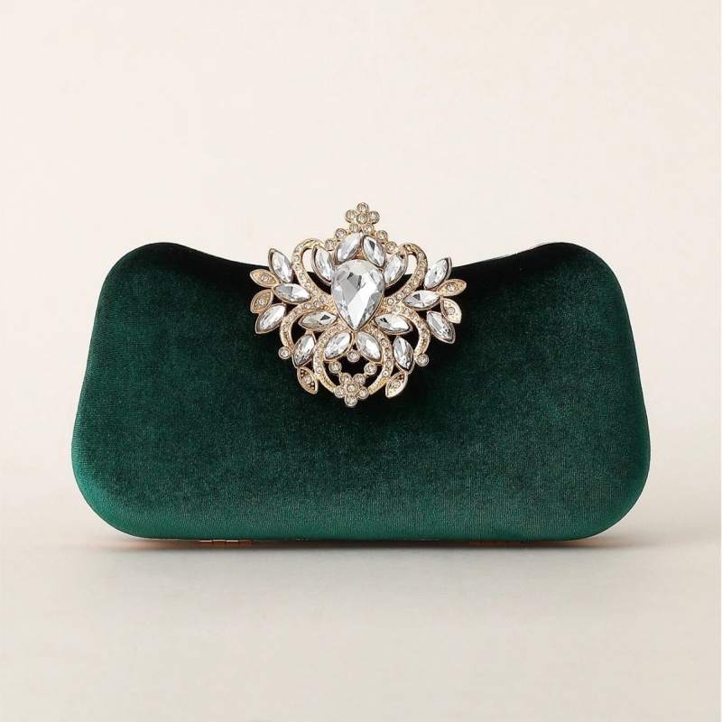 Women Bags Green - Dark Green Velvet Clutch Bag Luxury