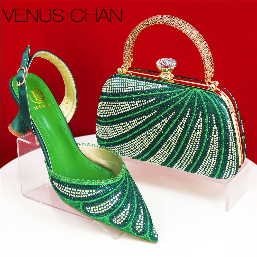 Women Bags Green - Sparkling Rhinestone Green Pumps With Medium