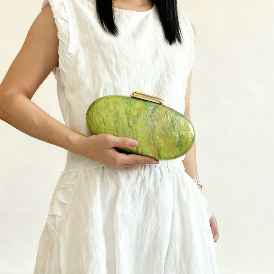 Women Bags Green - Watermelon Green Acrylic Clutch Oval Pearl