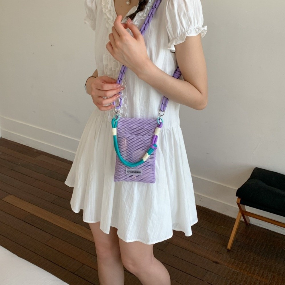 Phone Bag Crossbody - Colorful Braided Strap Mesh Crossbody Bag