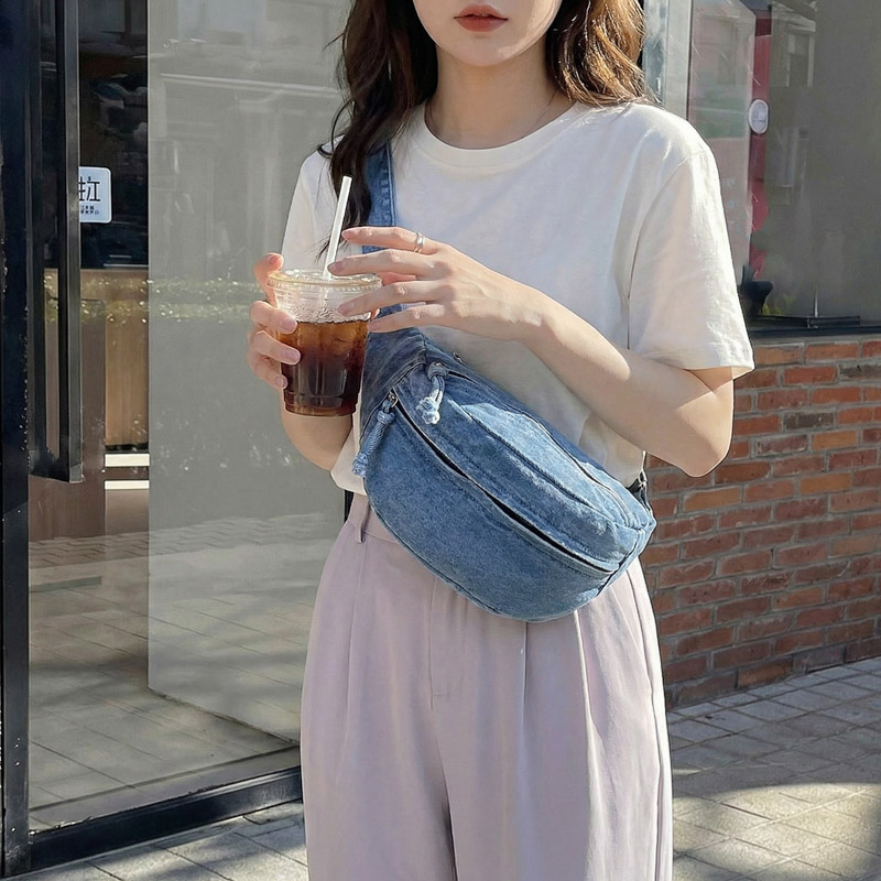 Women Bags Jeans - Vintage Denim Fanny Pack Strap Washed