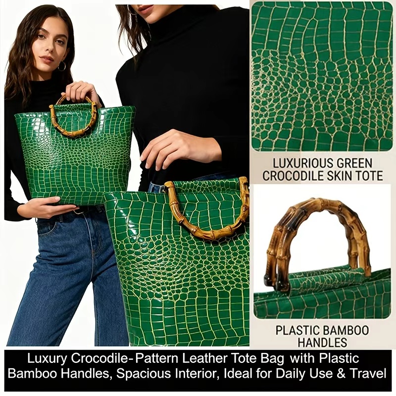 Women Bags Green - High-end faux leather emerald green crocodile