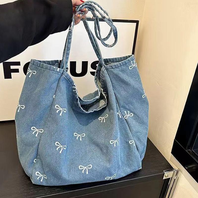 Ladies Bow Decor Denim Canvas  - đánh giá và giá Women Bags Jeans