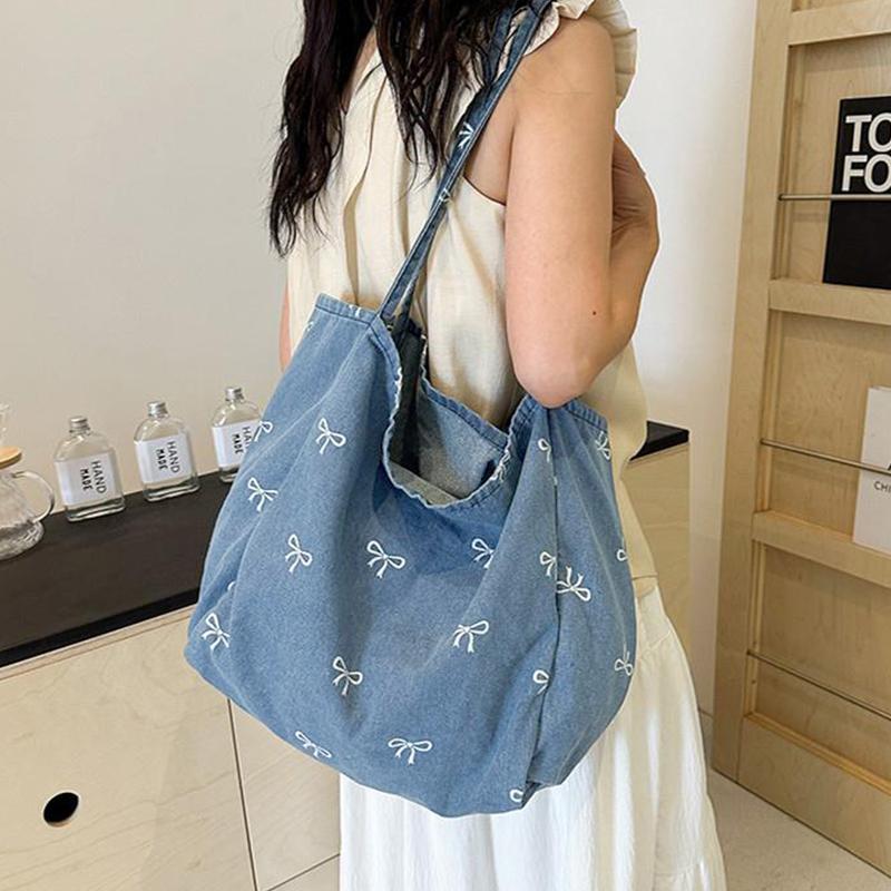 Ladies Bow Decor Denim Canvas  - đánh giá và giá Women Bags Jeans
